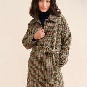Anthropologie (Suncoo) Tan and Brown Overcoat with Belt and vest